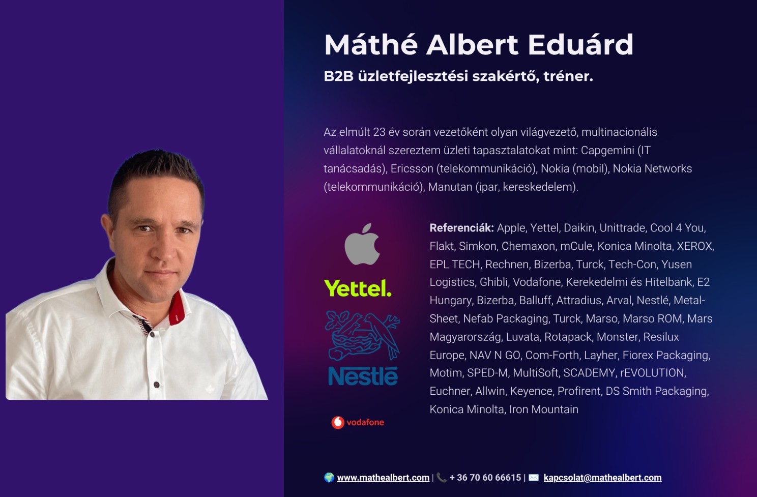Máthé Albert Eduárd, B2B üzletfejlesztési szakértő, tréner
